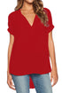 Sexy Wine V Neck Short Sleeve Oversize Chiffon Blouse